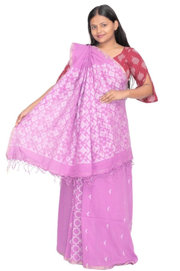 Tisser Jacquard Handweave Cotton Saree With Blouse Piece (Pink) - Image 5