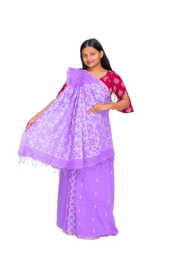 Tisser Handloom Jacquard Cotton Saree with Blouse Piece, Light Purple, Classic Fit - Image 2