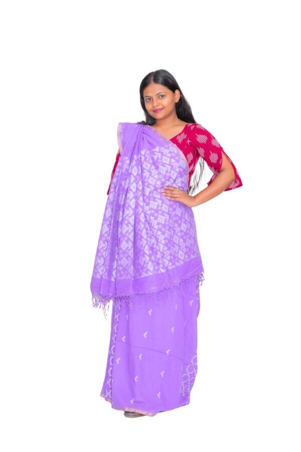 Tisser Handloom Jacquard Cotton Saree with Blouse Piece, Light Purple, Classic Fit - Image 3