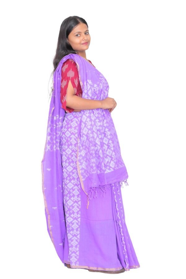 Tisser Handloom Jacquard Cotton Saree with Blouse Piece, Light Purple, Classic Fit - Image 4