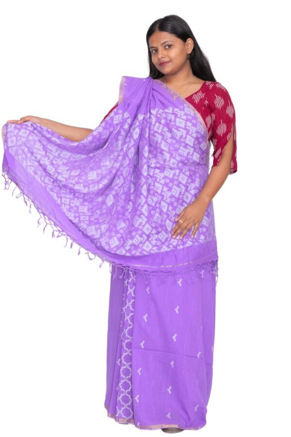Tisser Handloom Jacquard Cotton Saree with Blouse Piece, Light Purple, Classic Fit - Image 5