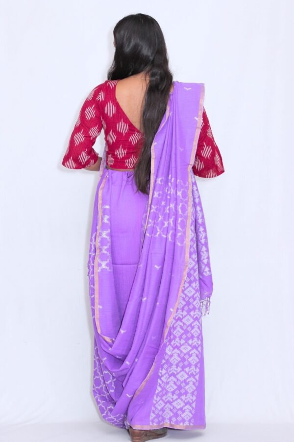 Tisser Handloom Jacquard Cotton Saree with Blouse Piece, Light Purple, Classic Fit - Image 6