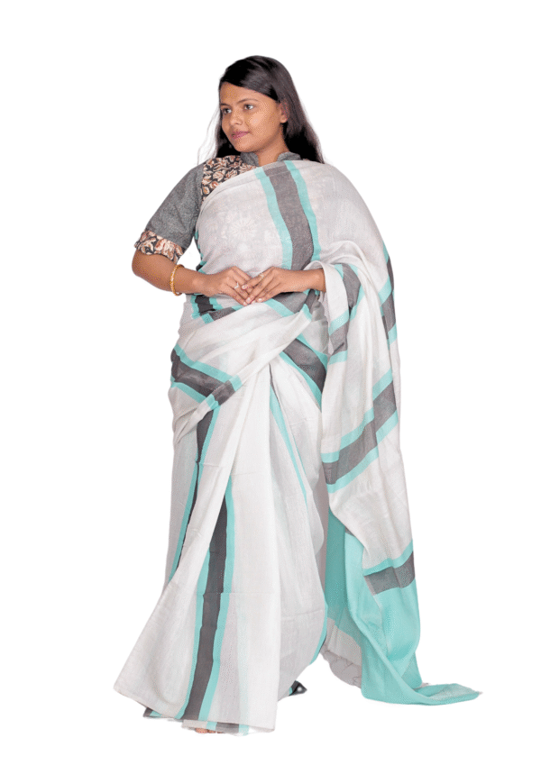 Zari Handweave Tissue Saree with Blouse Piece (Turquoise) - Image 2