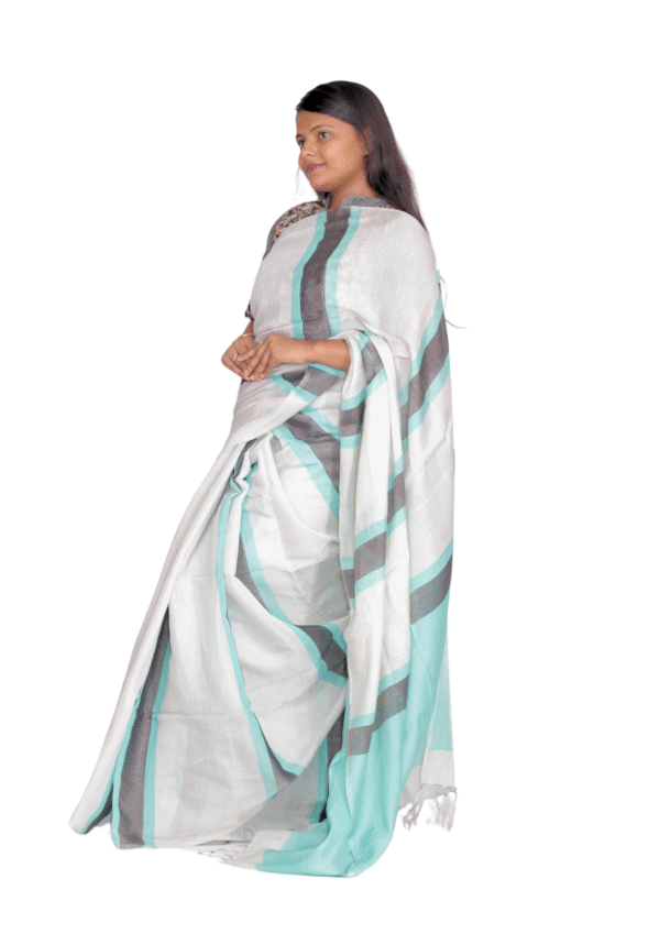 Zari Handweave Tissue Saree with Blouse Piece (Turquoise) - Image 3