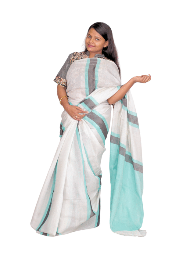 Zari Handweave Tissue Saree with Blouse Piece (Turquoise) - Image 5