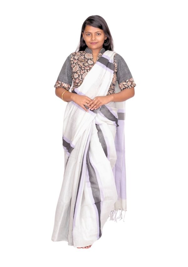 Zari Handweave Tissue Saree with Blouse Piece (Lilac) - Image 3