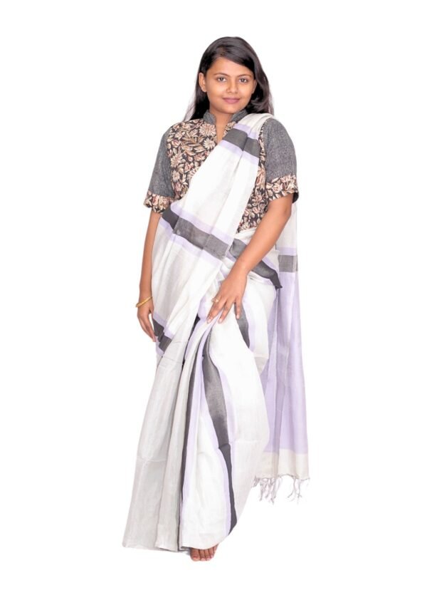 Zari Handweave Tissue Saree with Blouse Piece (Lilac) - Image 4
