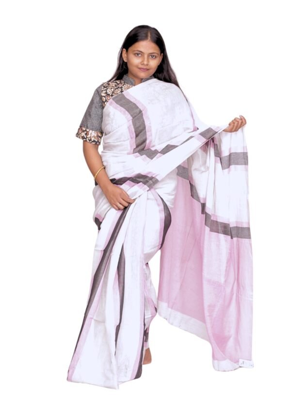 Zari Handweave Tissue Saree with Blouse Piece (Pink) - Image 4