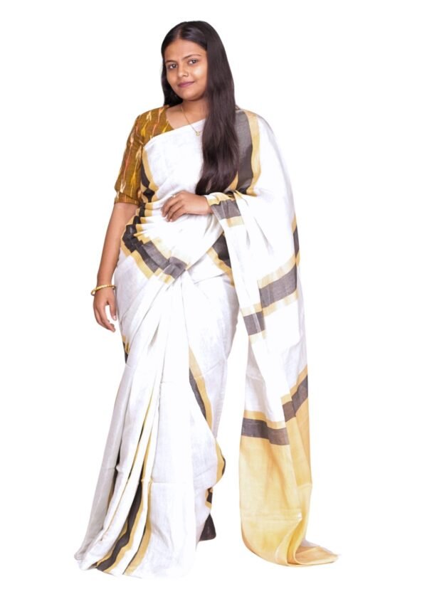 Zari Handweave Tissue Saree with Blouse Piece (Golden) - Image 2