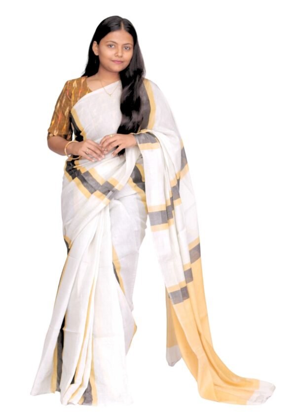 Zari Handweave Tissue Saree with Blouse Piece (Golden) - Image 3