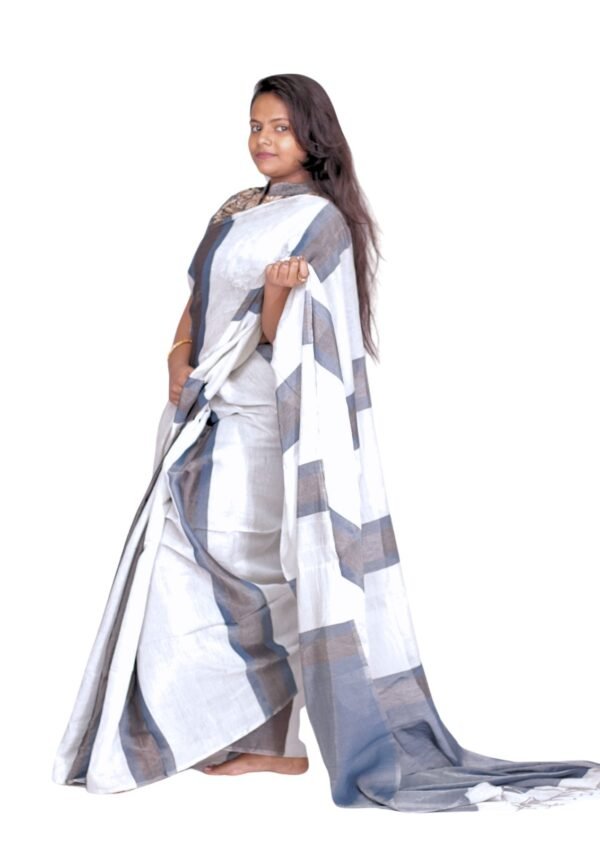 Zari Handweave Tissue Saree with Blouse Piece (Indigo) - Image 2
