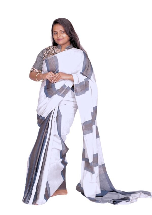 Zari Handweave Tissue Saree with Blouse Piece (Indigo) - Image 3