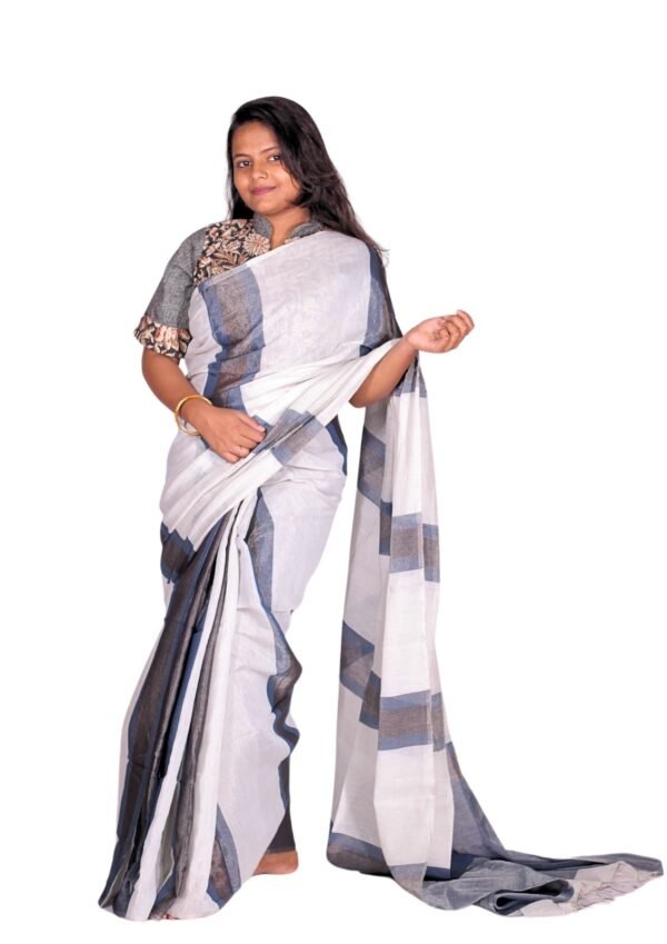 Zari Handweave Tissue Saree with Blouse Piece (Indigo) - Image 4
