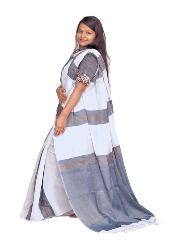Zari Handweave Tissue Saree with Blouse Piece (Indigo) - Image 6
