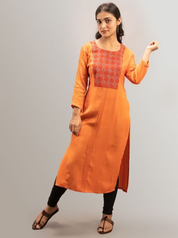 Tisser Handwork Kantha Embroidery Kurti (Orange) - Image 2