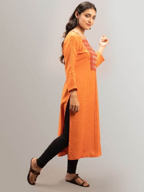 Tisser Handwork Kantha Embroidery Kurti (Orange) - Image 3