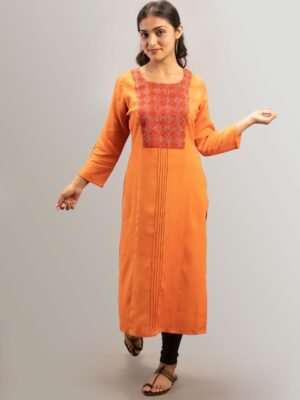 Tisser Handwork Kantha Embroidery Kurti (Orange)