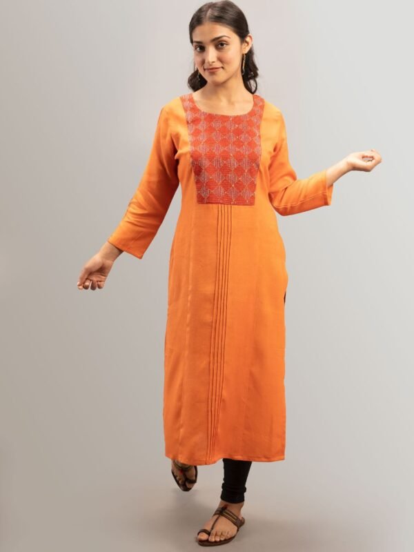 Tisser Handwork Kantha Embroidery Kurti (Orange)