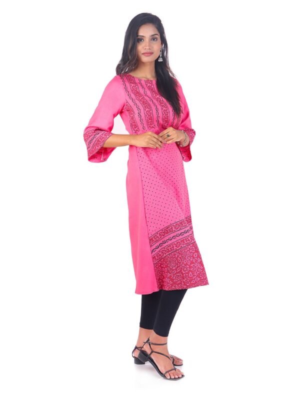 Tisser's Cotton Handloom Block Printed Kurti (Pink) - Image 2