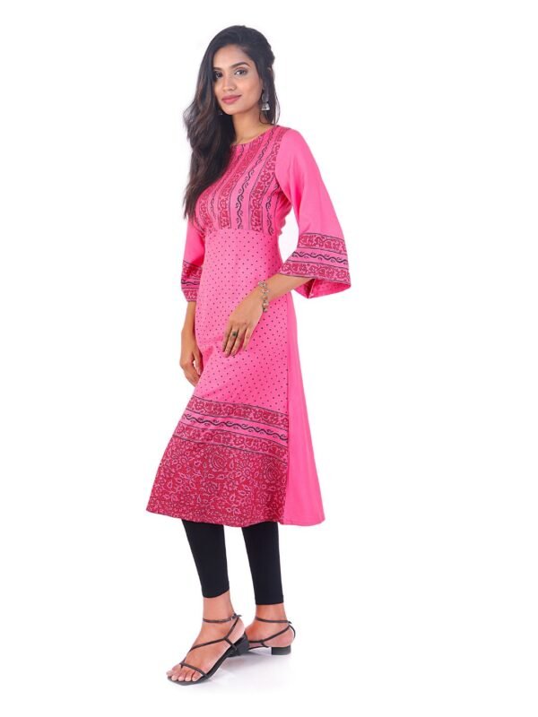 Tisser's Cotton Handloom Block Printed Kurti (Pink) - Image 3