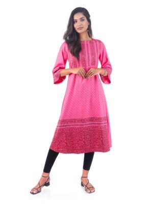Tisser's Cotton Handloom Block Printed Kurti (Pink)