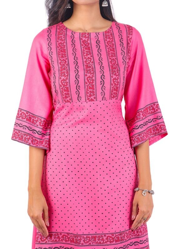 Tisser's Cotton Handloom Block Printed Kurti (Pink) - Image 4