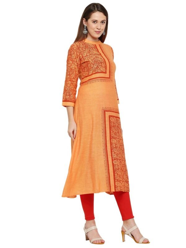 Tisser Cotton Handloom Block Printed Kurti (Orange) - Image 2