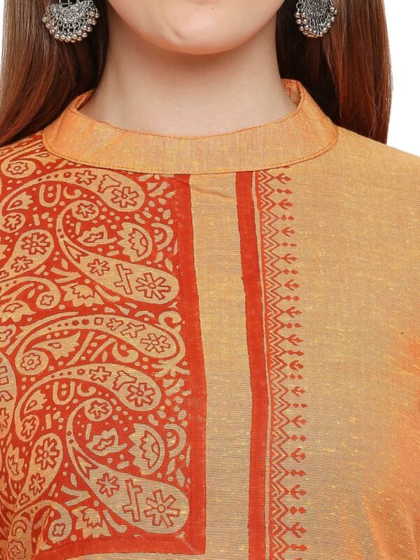 Tisser Cotton Handloom Block Printed Kurti (Orange) - Image 3