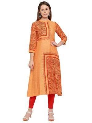 Tisser Cotton Handloom Block Printed Kurti (Orange)