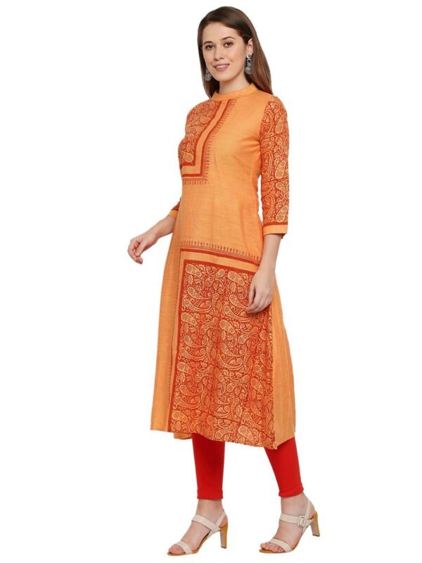 Tisser Cotton Handloom Block Printed Kurti (Orange) - Image 4