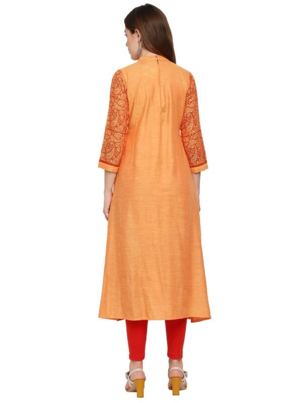 Tisser Cotton Handloom Block Printed Kurti (Orange) - Image 5
