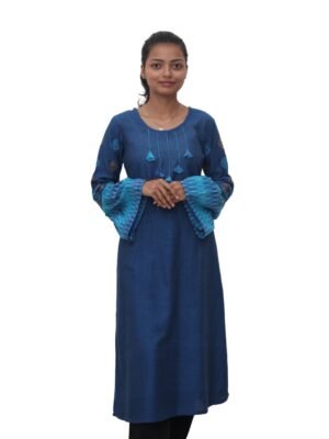 Tisser Block Print Ikat Bell Sleeve Embroidery Kurti