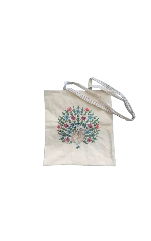 Tisser hand embroidery (Peacock) Tote Bag - Image 2