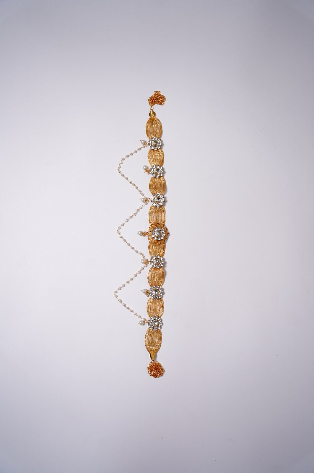 Handwork Gold-Plated Pearl and Rhinestone Kamarpatti - Image 2