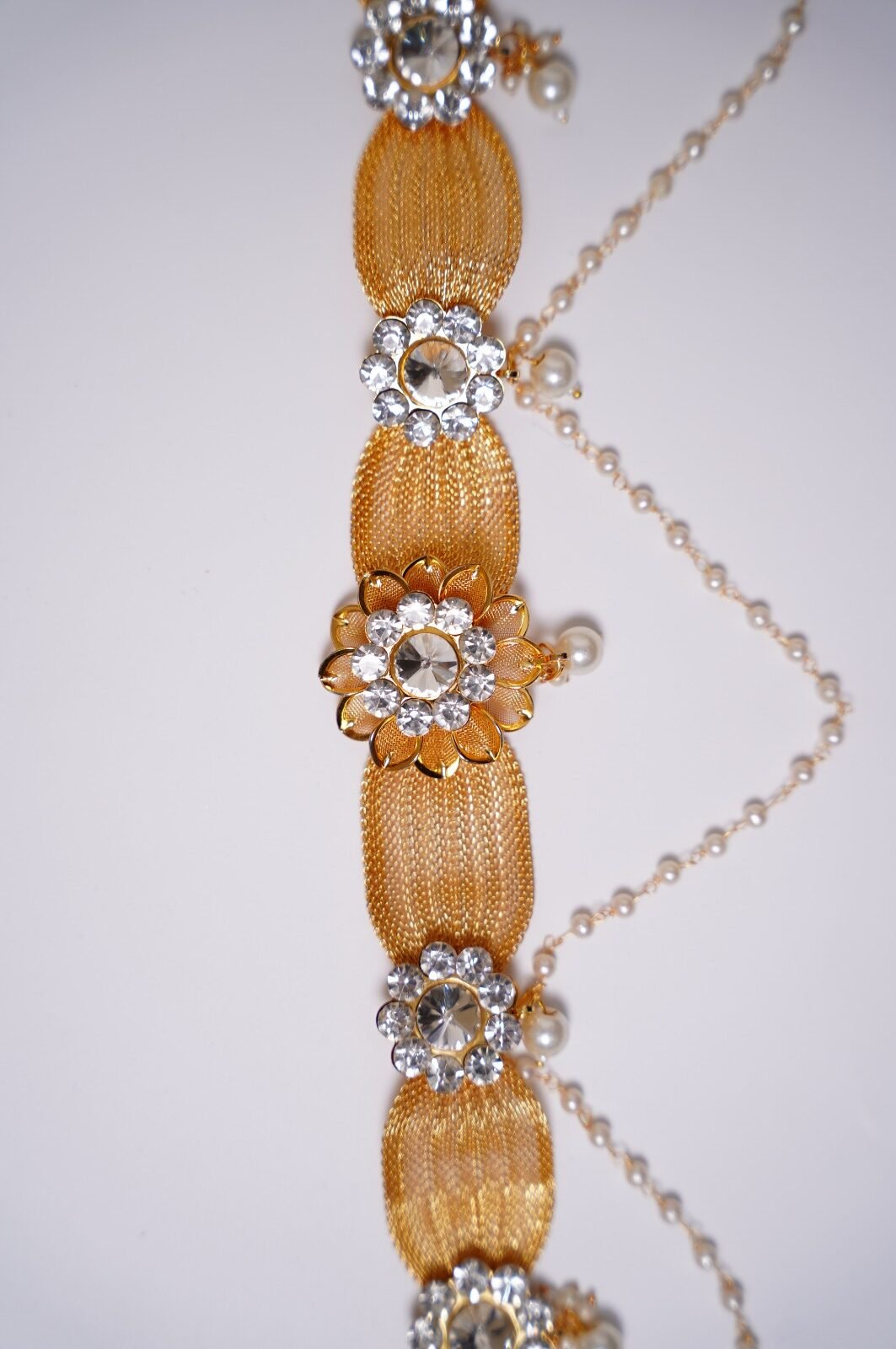 Handwork Gold-Plated Pearl and Rhinestone Kamarpatti - Image 4