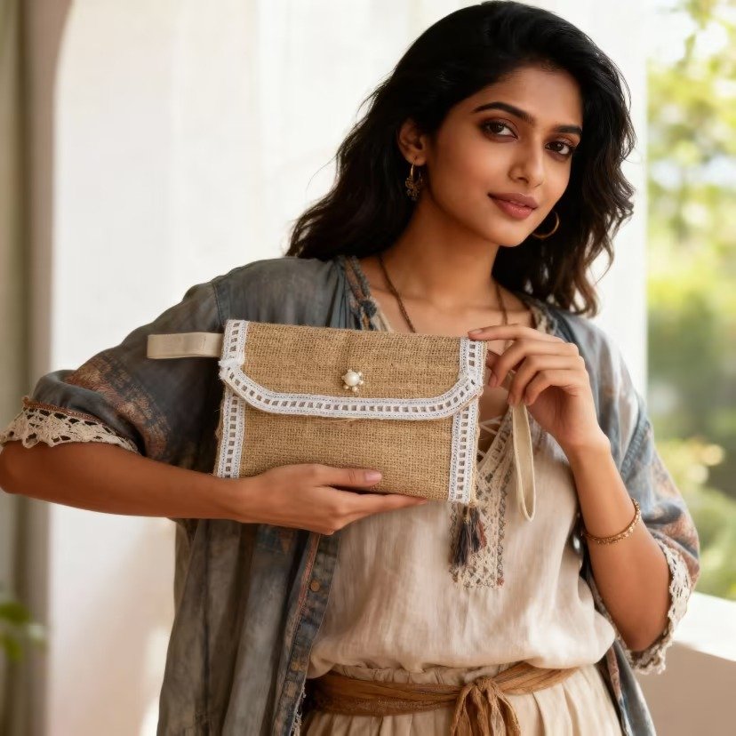 Handcrafted Jute Clutch Bag - Image 4
