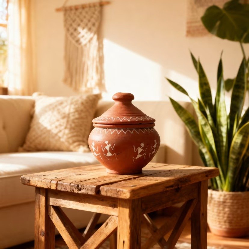 Terracotta Planter with Tribal Art - Image 3