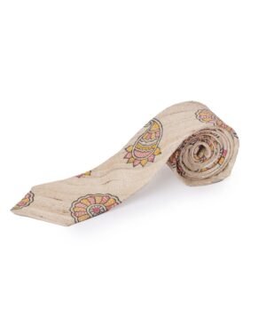 Tisser Handpainted Madhubani Silk Tie (Beige , Red & Yellow)