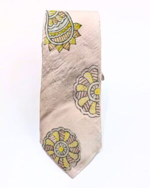 Tisser Handpainted Madhubani Silk Tie (Beige , Yellow & Brown)