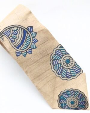 Tisser Handpainted Madhubani Silk Tie (Beige,Blue)